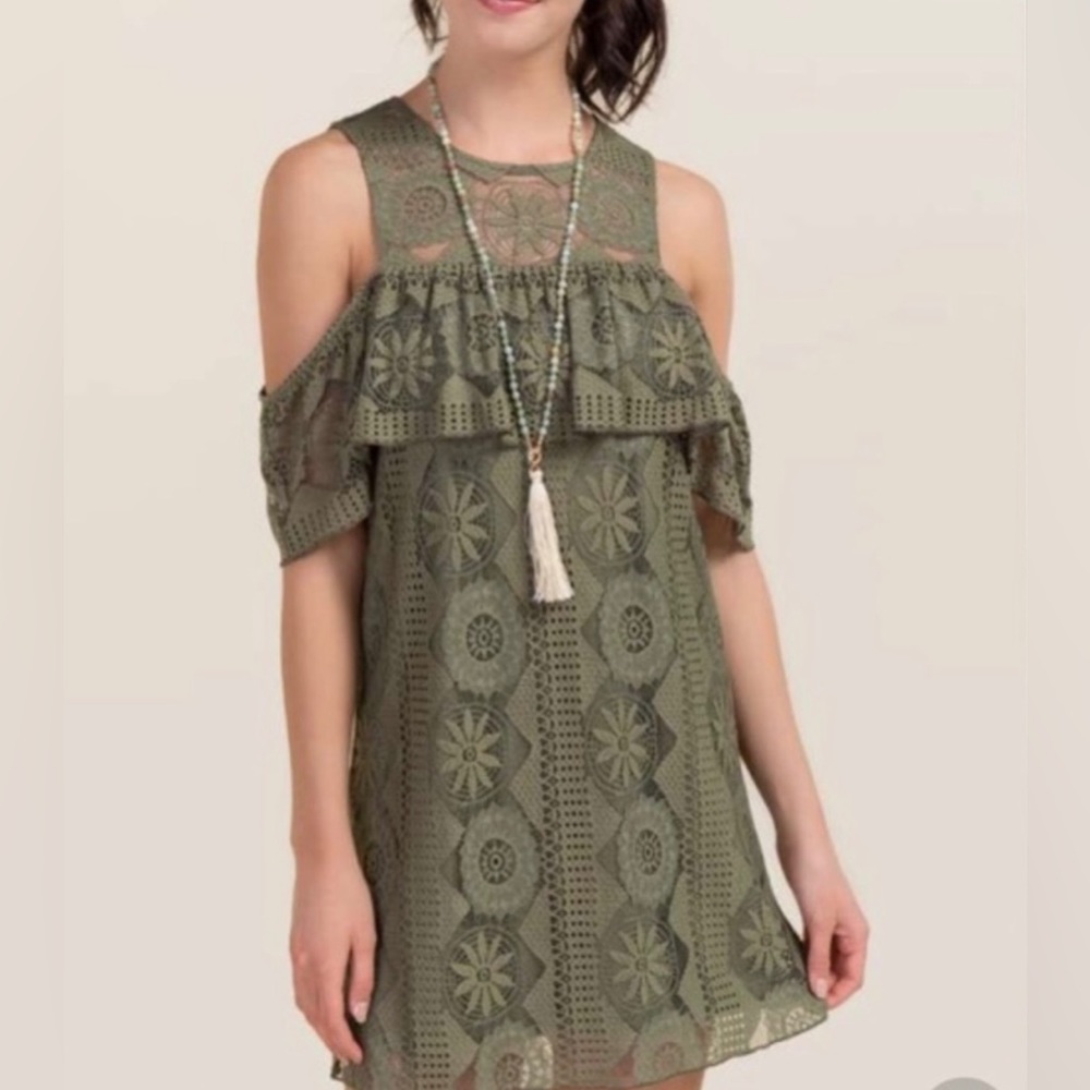 Olive Green Cold-Shoulder Dress